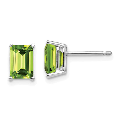 14K Weißgold Ohrringe mit Peridot im Smaragdschliff, 7 x 5 mm