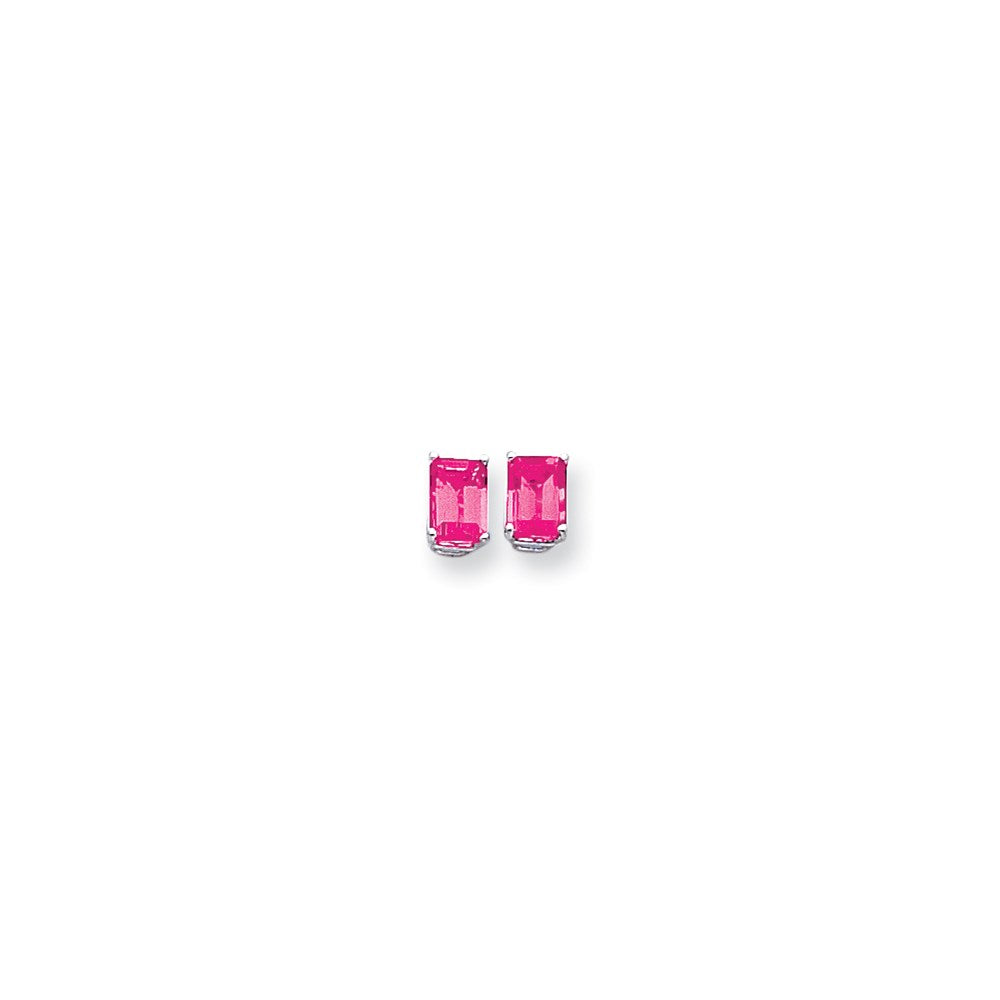 14K Weißgold Ohrringe mit 7x5 mm Smaragdschliff-Rosa-Turmalin