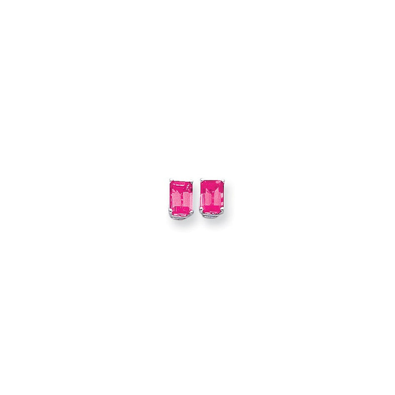 14K Weißgold Ohrringe mit 7x5 mm Smaragdschliff-Rosa-Turmalin