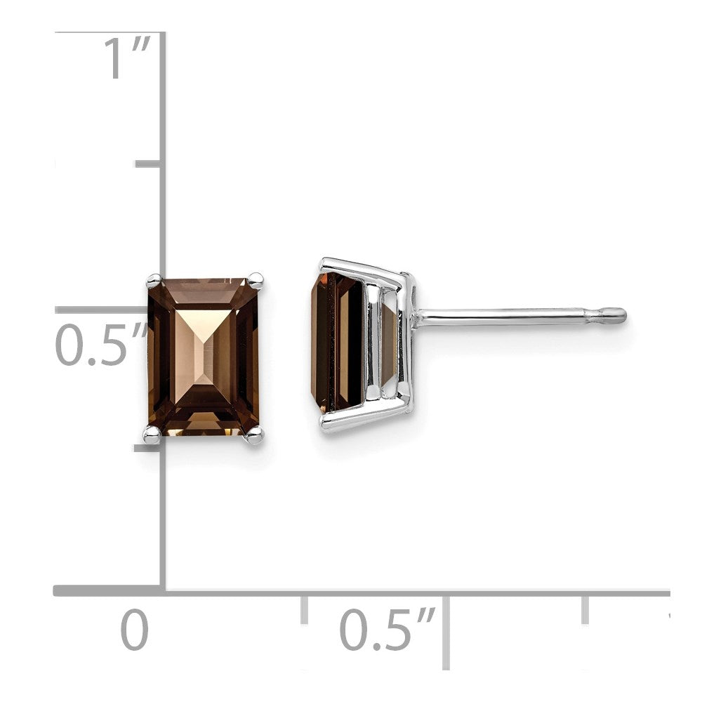 14K Weißgold Ohrringe mit 7x5 mm rauchgelbem Quarz im Smaragdschliff, Gelbgold