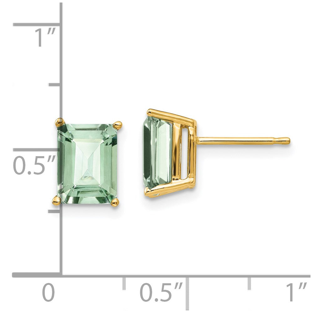 14K Gelbgold Ohrringe mit 8x6 mm Grünquarz im Smaragdschliff
