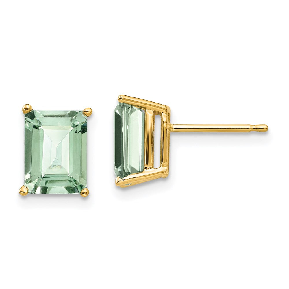 14K Gelbgold Ohrringe mit 8x6 mm Grünquarz im Smaragdschliff