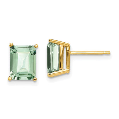 14K Gelbgold Ohrringe mit 8x6 mm Grünquarz im Smaragdschliff
