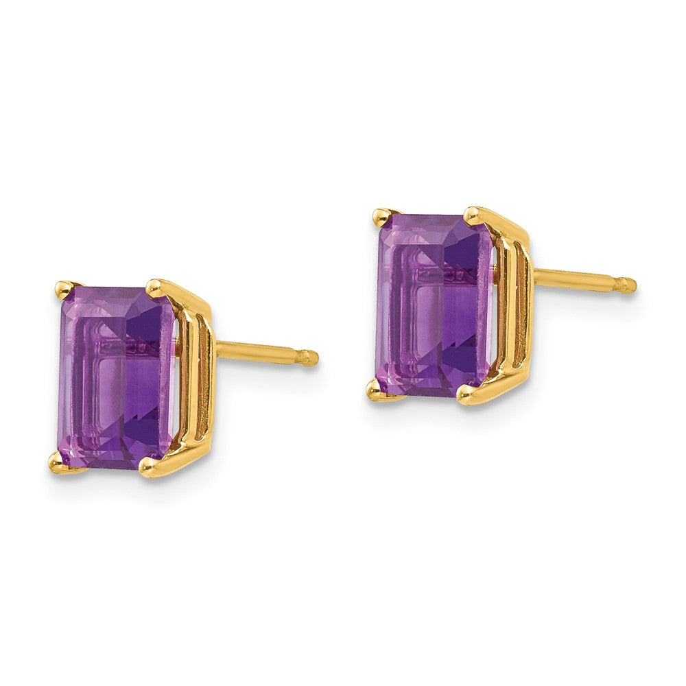 14K Gold Gelbgold Ohrringe mit Amethyst im Smaragdschliff, 8x6mm