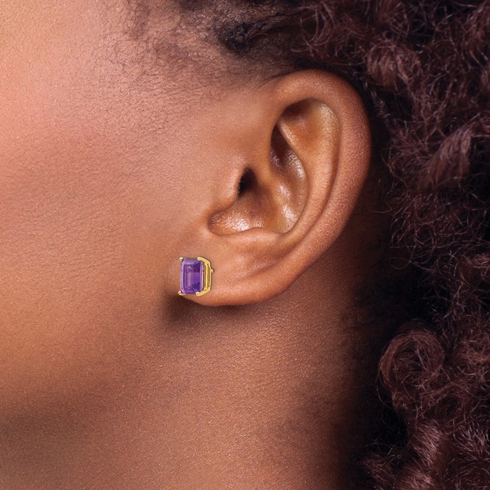 14K Gold Gelbgold Ohrringe mit Amethyst im Smaragdschliff, 8x6mm