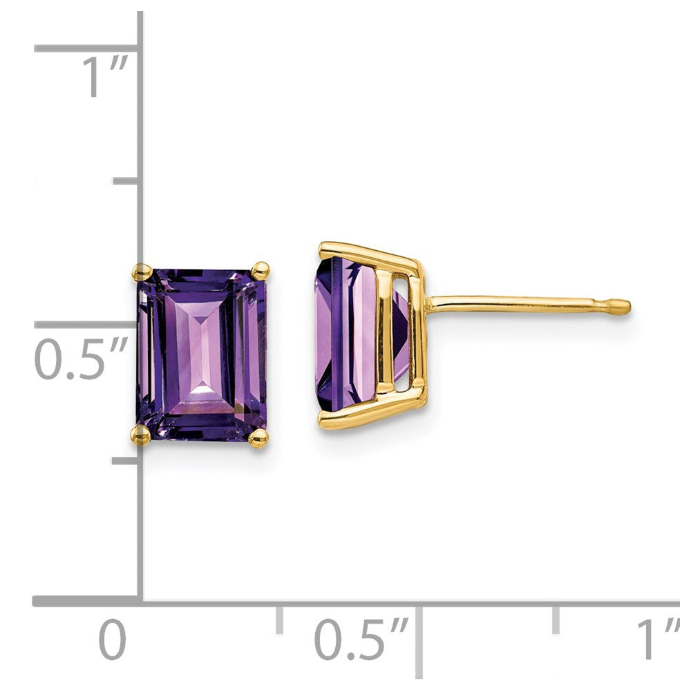 14K Gold Gelbgold Ohrringe mit Amethyst im Smaragdschliff, 8x6mm