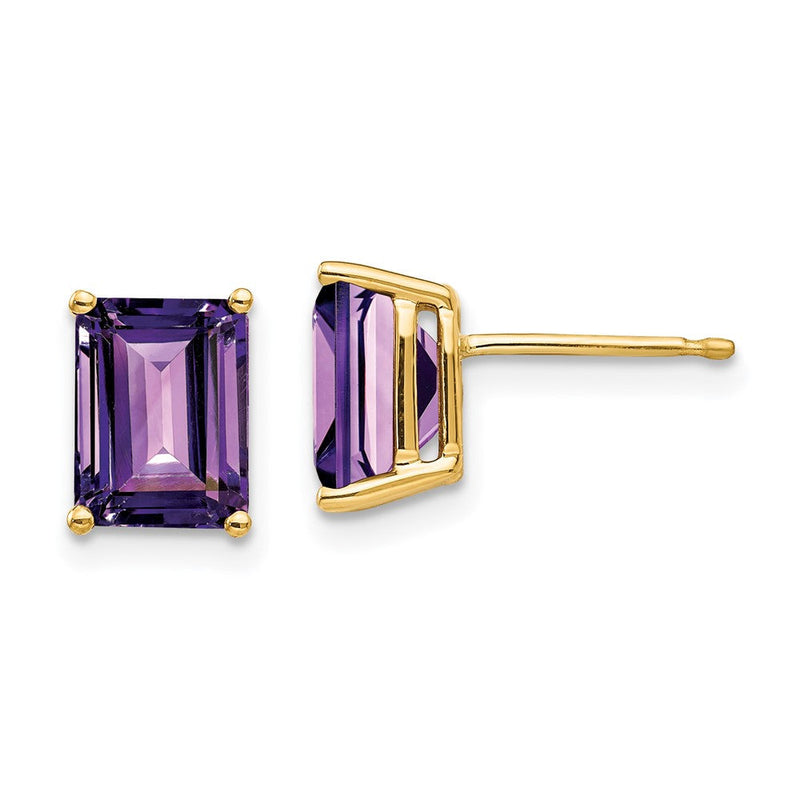 14K Gold Gelbgold Ohrringe mit Amethyst im Smaragdschliff, 8x6mm
