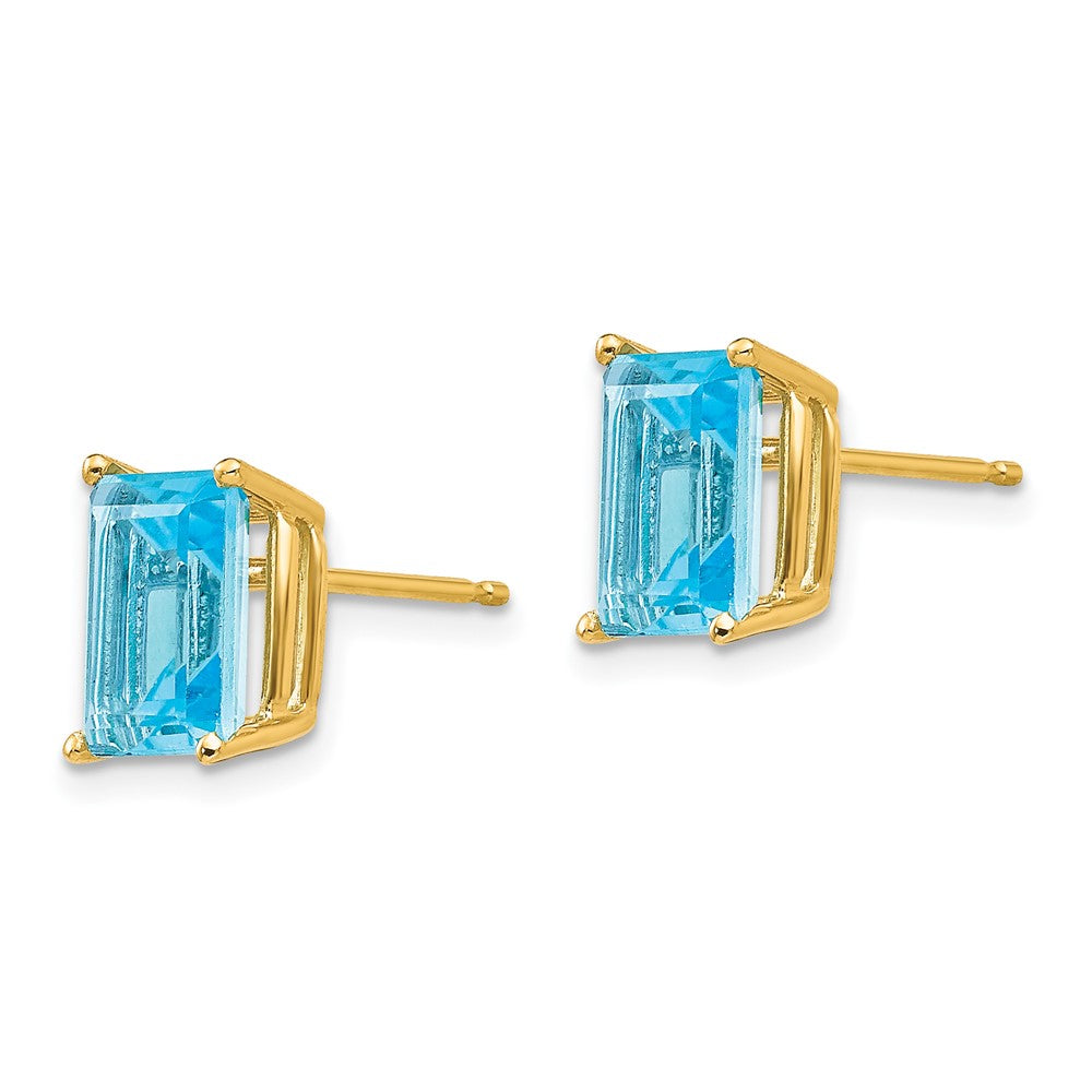 14K Gelbgold Ohrringe mit 8x6 mm Blautopas im Smaragdschliff