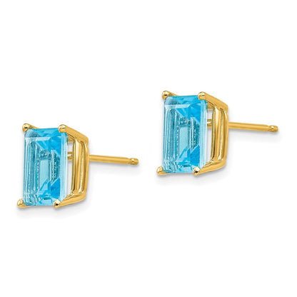 14K Gelbgold Ohrringe mit 8x6 mm Blautopas im Smaragdschliff