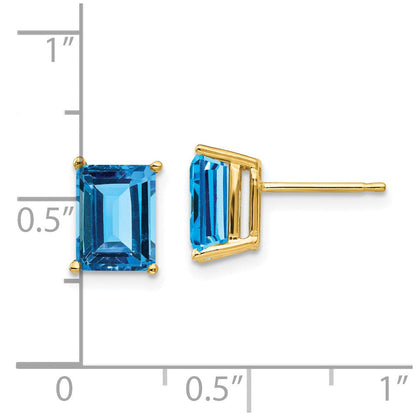 14K Gelbgold Ohrringe mit 8x6 mm Blautopas im Smaragdschliff