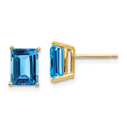 14K Gelbgold Ohrringe mit 8x6 mm Blautopas im Smaragdschliff