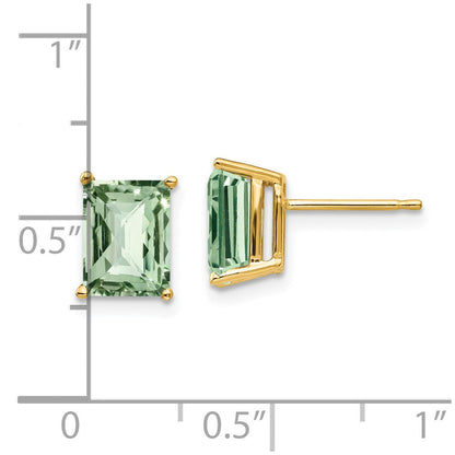 14K Gelbgold Ohrringe mit achteckigem Schachbrett-Schliff grünem Quarz, 8 x 6 mm