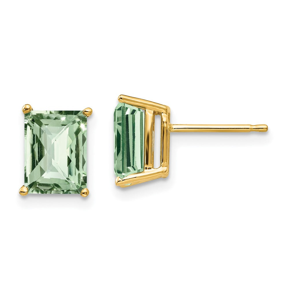 14K Gelbgold Ohrringe mit achteckigem Schachbrett-Schliff grünem Quarz, 8 x 6 mm