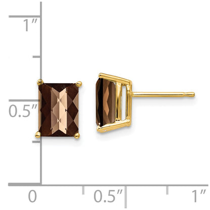 14K Gelbgold Ohrringe mit 8x6 mm achteckigem Schachbrettschliff-Rauchquarz in Gelbgold