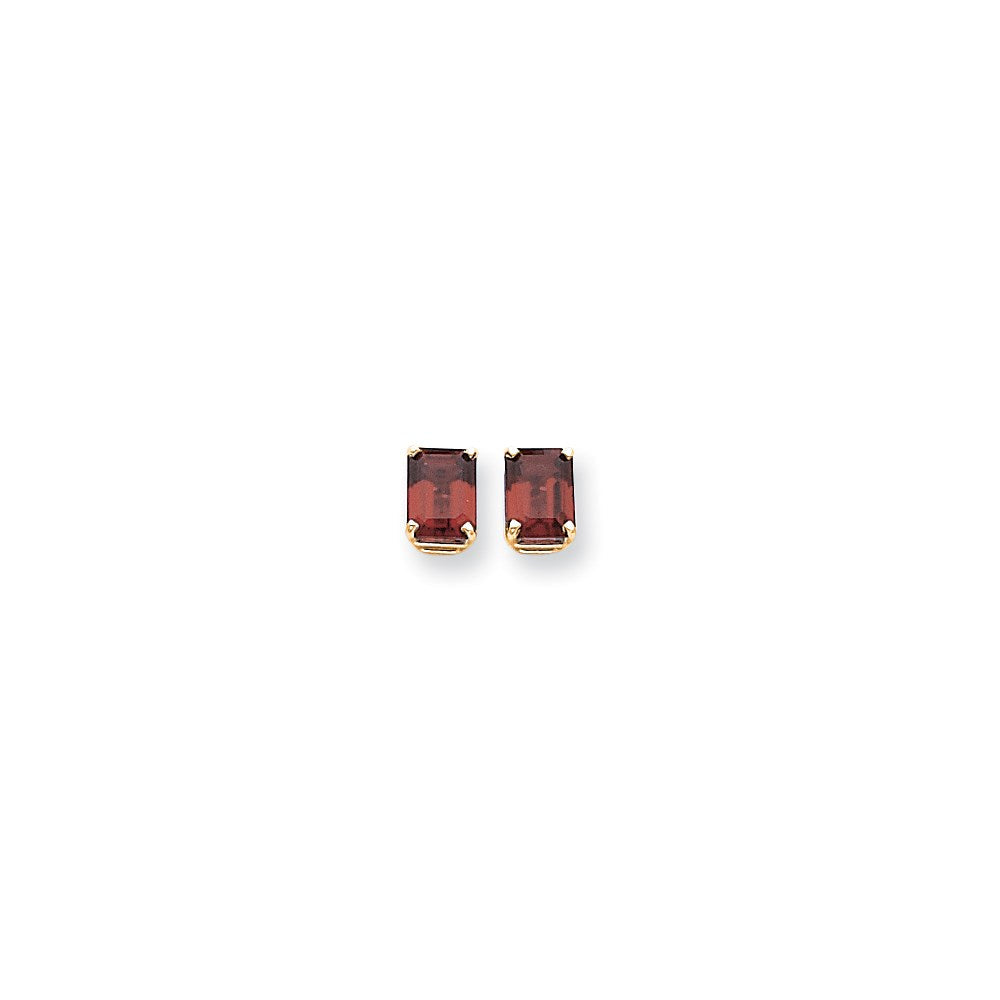 14K Gelbgold Ohrringe mit Rhodolith-Granat im Smaragdschliff, 8x6mm
