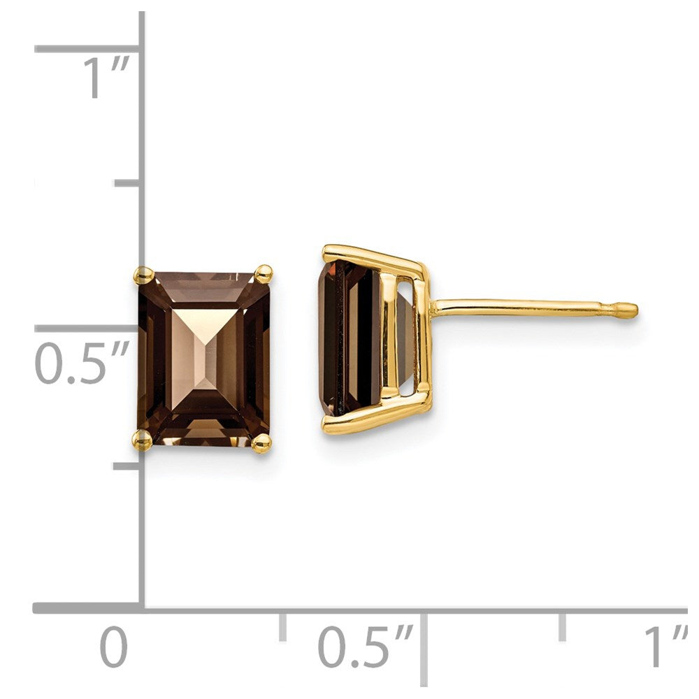 14K Gelbgold Ohrringe mit rauchgelbem 8 x 6 Citrin im Smaragdschliff
