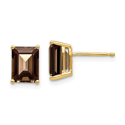 14K Gelbgold Ohrringe mit rauchgelbem 8 x 6 Citrin im Smaragdschliff