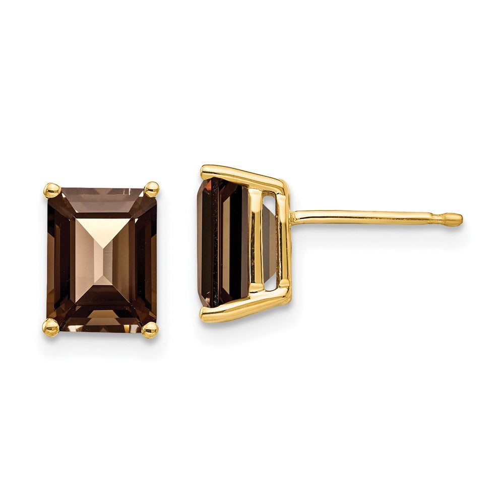 14K Gelbgold Ohrringe mit rauchgelbem 8 x 6 Citrin im Smaragdschliff