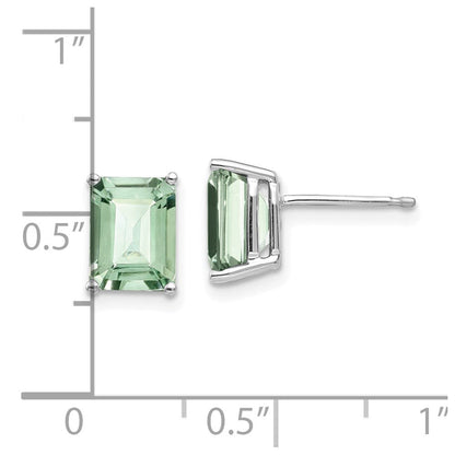 14K Weißgold Ohrringe mit Grünem Quarz im Smaragdschliff, 8x6 mm