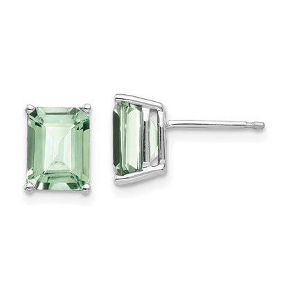 14K Weißgold Ohrringe mit Grünem Quarz im Smaragdschliff, 8x6 mm