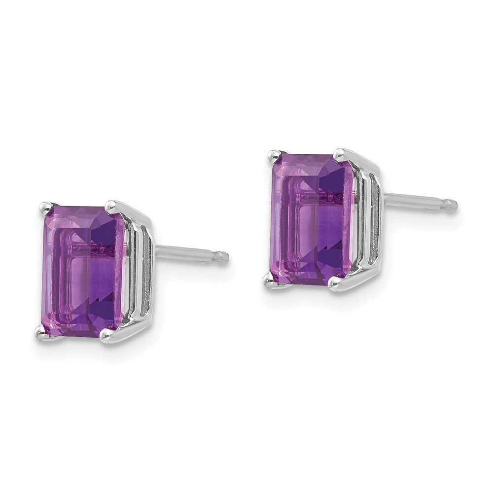 14K Weißgold Ohrringe mit 8x6mm Amethyst im Smaragdschliff