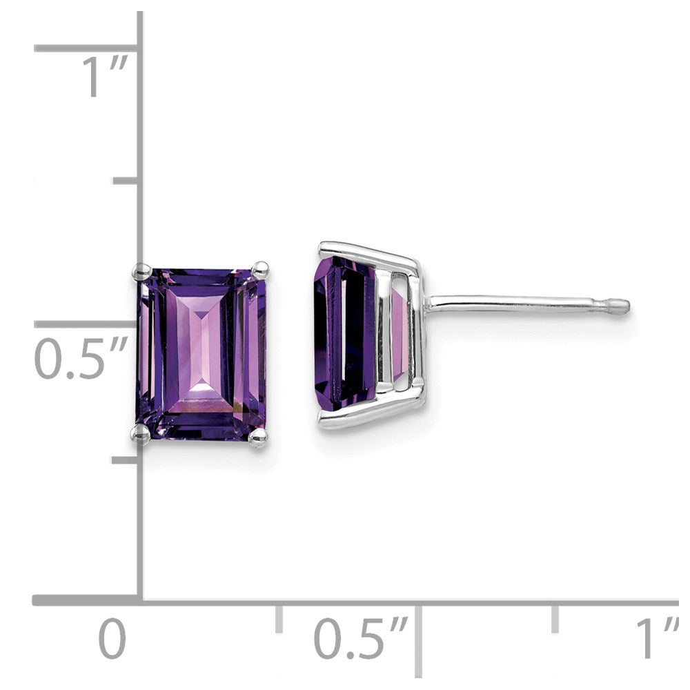 14K Weißgold Ohrringe mit 8x6mm Amethyst im Smaragdschliff