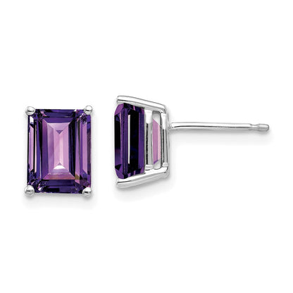 14K Weißgold Ohrringe mit 8x6mm Amethyst im Smaragdschliff