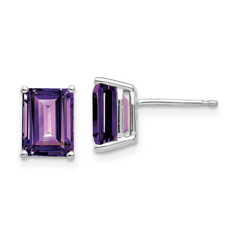 14K Weißgold Ohrringe mit 8x6mm Amethyst im Smaragdschliff