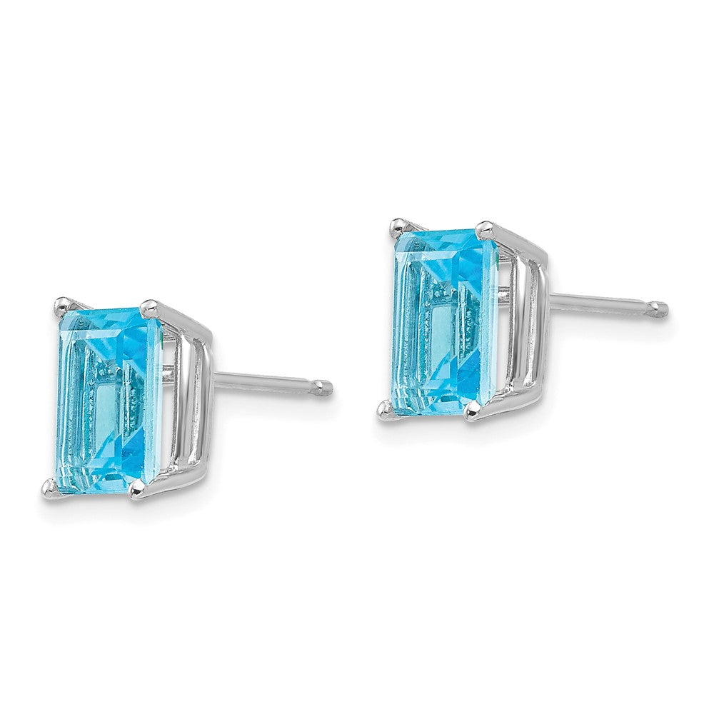 8x6 mm Ohrringe aus 14K Weißgold mit Blautopas im Smaragdschliff