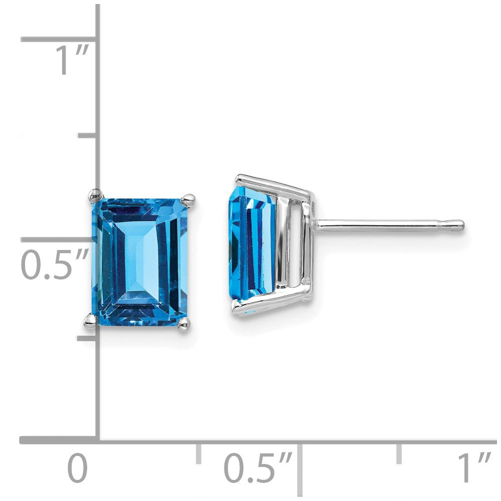 8x6 mm Ohrringe aus 14K Weißgold mit Blautopas im Smaragdschliff