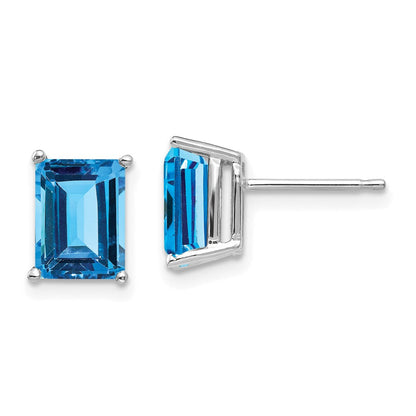 8x6 mm Ohrringe aus 14K Weißgold mit Blautopas im Smaragdschliff