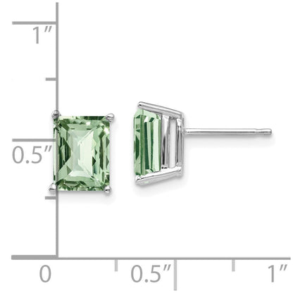 14K Weißgold Ohrringe mit achteckigem, treppenschliff-kariertem grünem Quarz, 8 x 6 mm