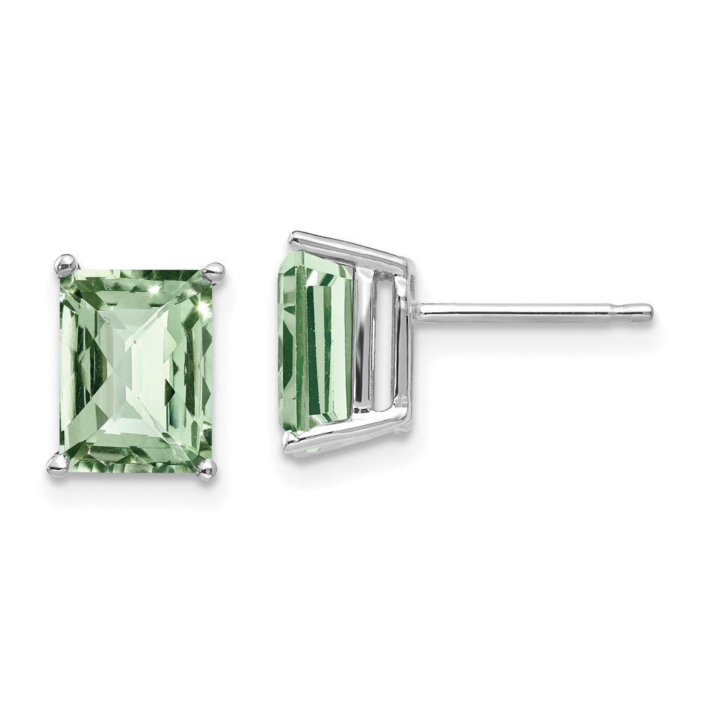 14K Weißgold Ohrringe mit achteckigem, treppenschliff-kariertem grünem Quarz, 8 x 6 mm
