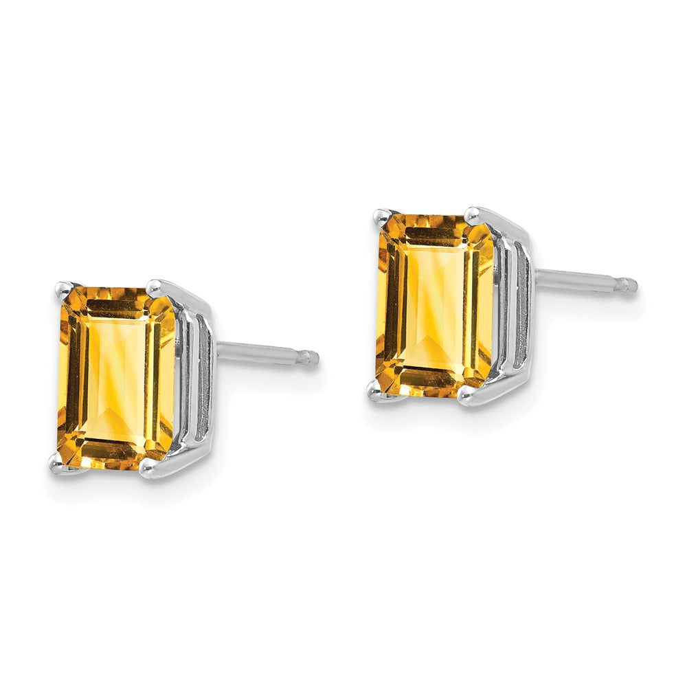 14K Weißgold Ohrringe mit Citrin im Smaragdschliff, 8x6 mm