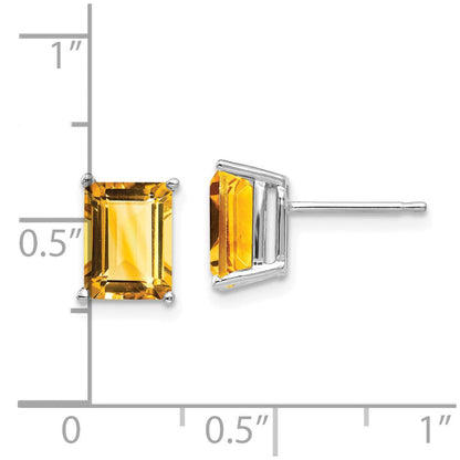 14K Weißgold Ohrringe mit Citrin im Smaragdschliff, 8x6 mm