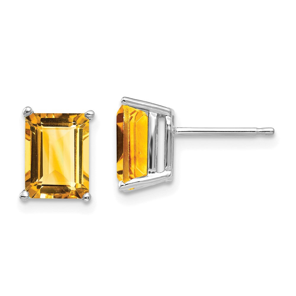 14K Weißgold Ohrringe mit Citrin im Smaragdschliff, 8x6 mm