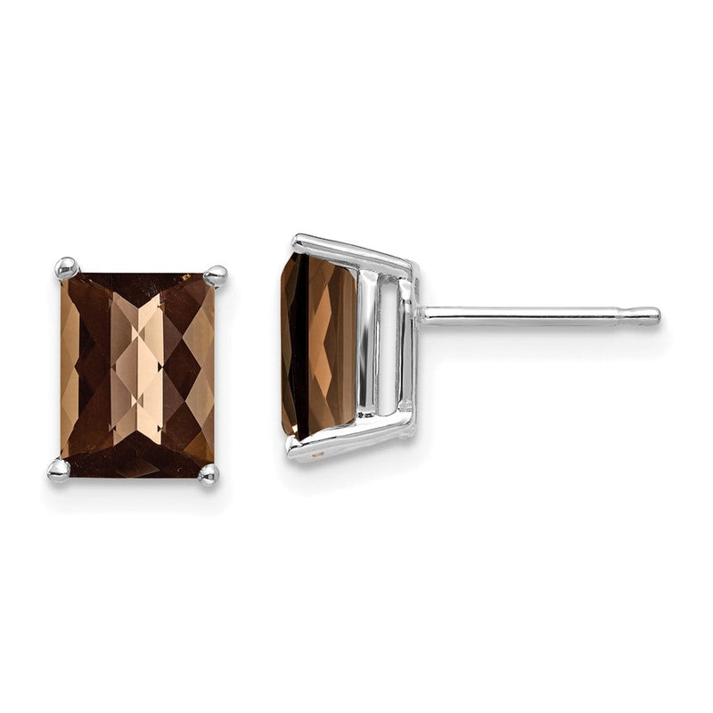 14K Weißgold Ohrringe mit 8x6 mm Achteck-Schachbrettschliff Rauchquarz und Gelbgold-Zitratquarz