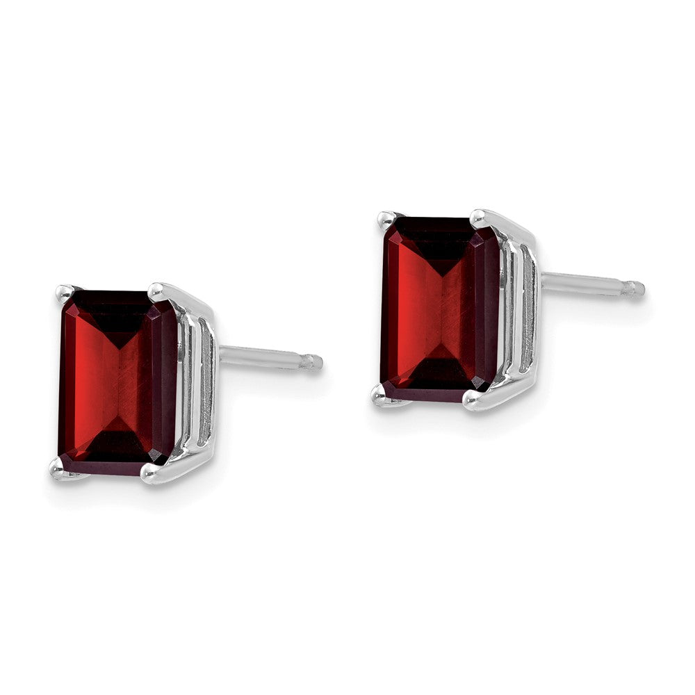14K Weißgold Ohrringe mit Granat im Smaragdschliff 8x6mm
