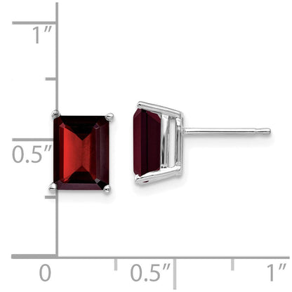 14K Weißgold Ohrringe mit Granat im Smaragdschliff 8x6mm