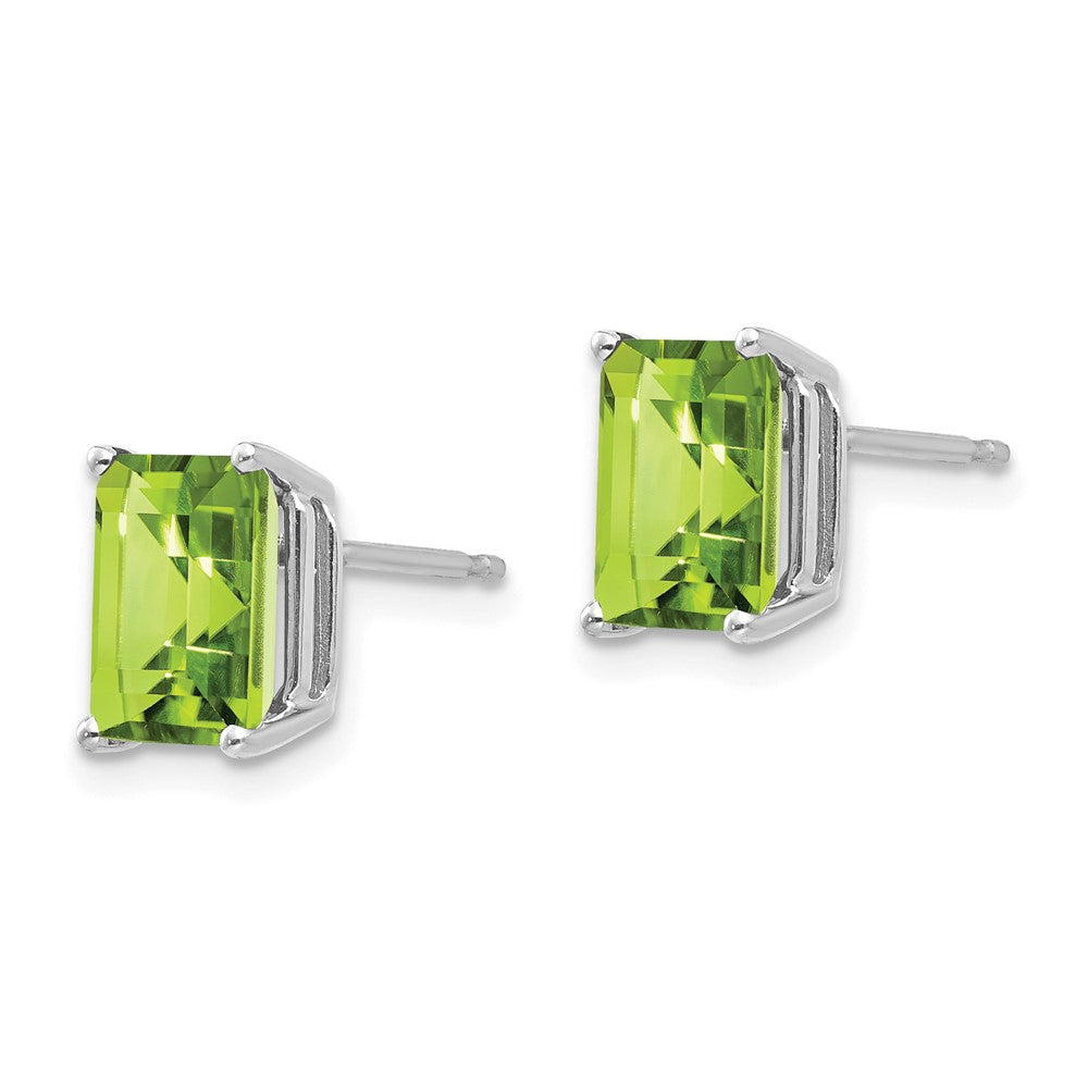 14K Weißgold Ohrringe mit Peridot im Smaragdschliff 8x6 mm