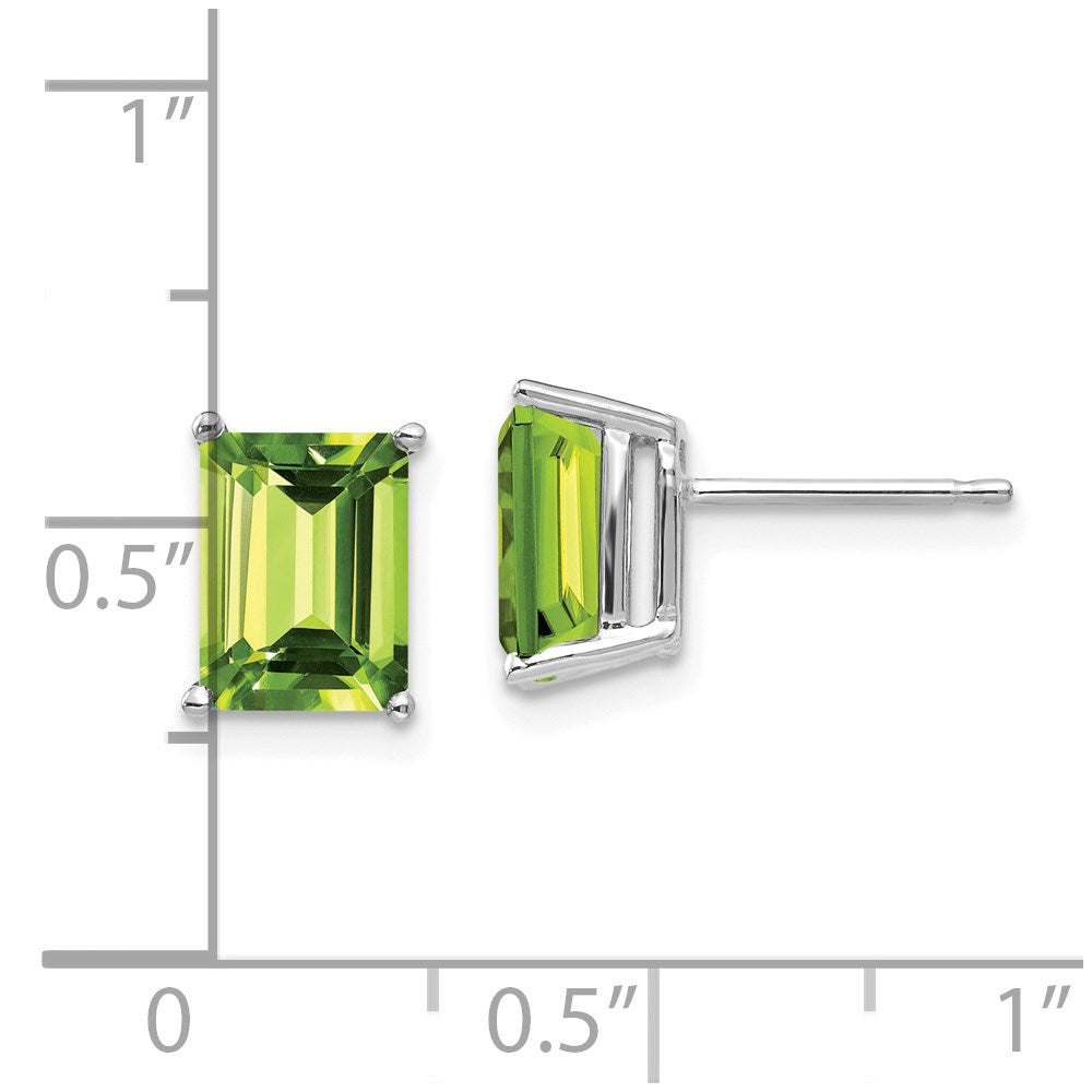 14K Weißgold Ohrringe mit Peridot im Smaragdschliff 8x6 mm