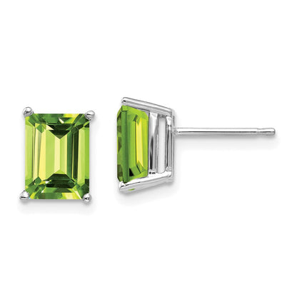 14K Weißgold Ohrringe mit Peridot im Smaragdschliff 8x6 mm