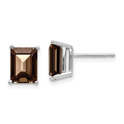 14K Weißgold Ohrringe mit rauchgelbem Quarz im 8x6 mm Smaragdschliff und Gelbgold-Akzent