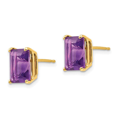 14K Gelbgold Ohrringe mit Amethyst im Smaragdschliff, 9x7 mm