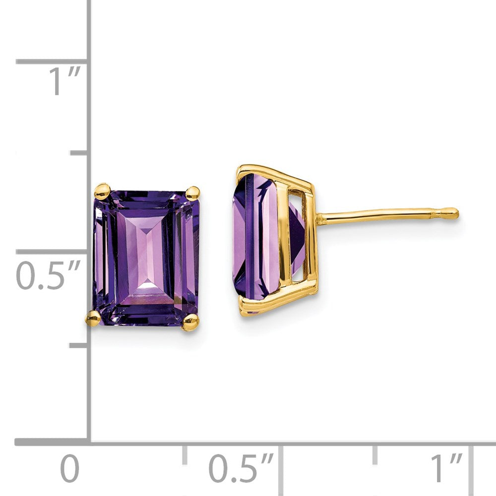 14K Gelbgold Ohrringe mit Amethyst im Smaragdschliff, 9x7 mm