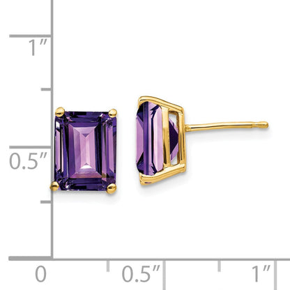 14K Gelbgold Ohrringe mit Amethyst im Smaragdschliff, 9x7 mm