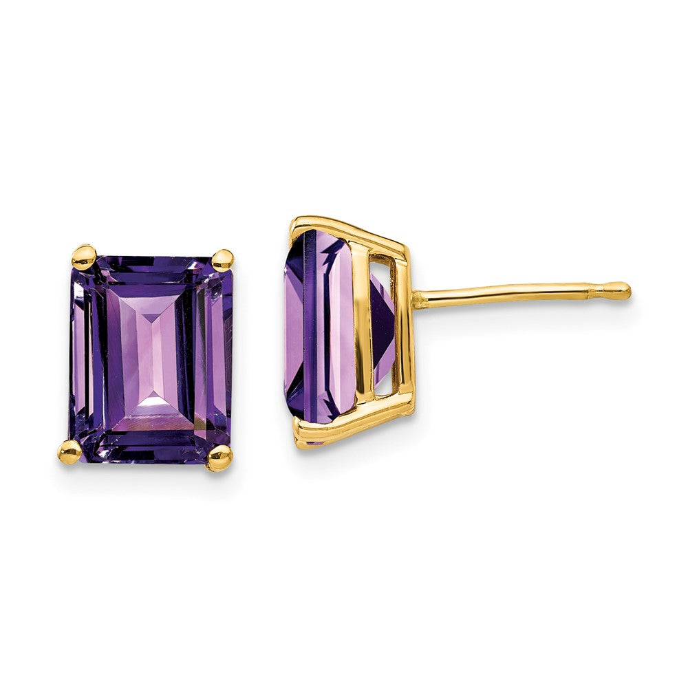 14K Gelbgold Ohrringe mit Amethyst im Smaragdschliff, 9x7 mm