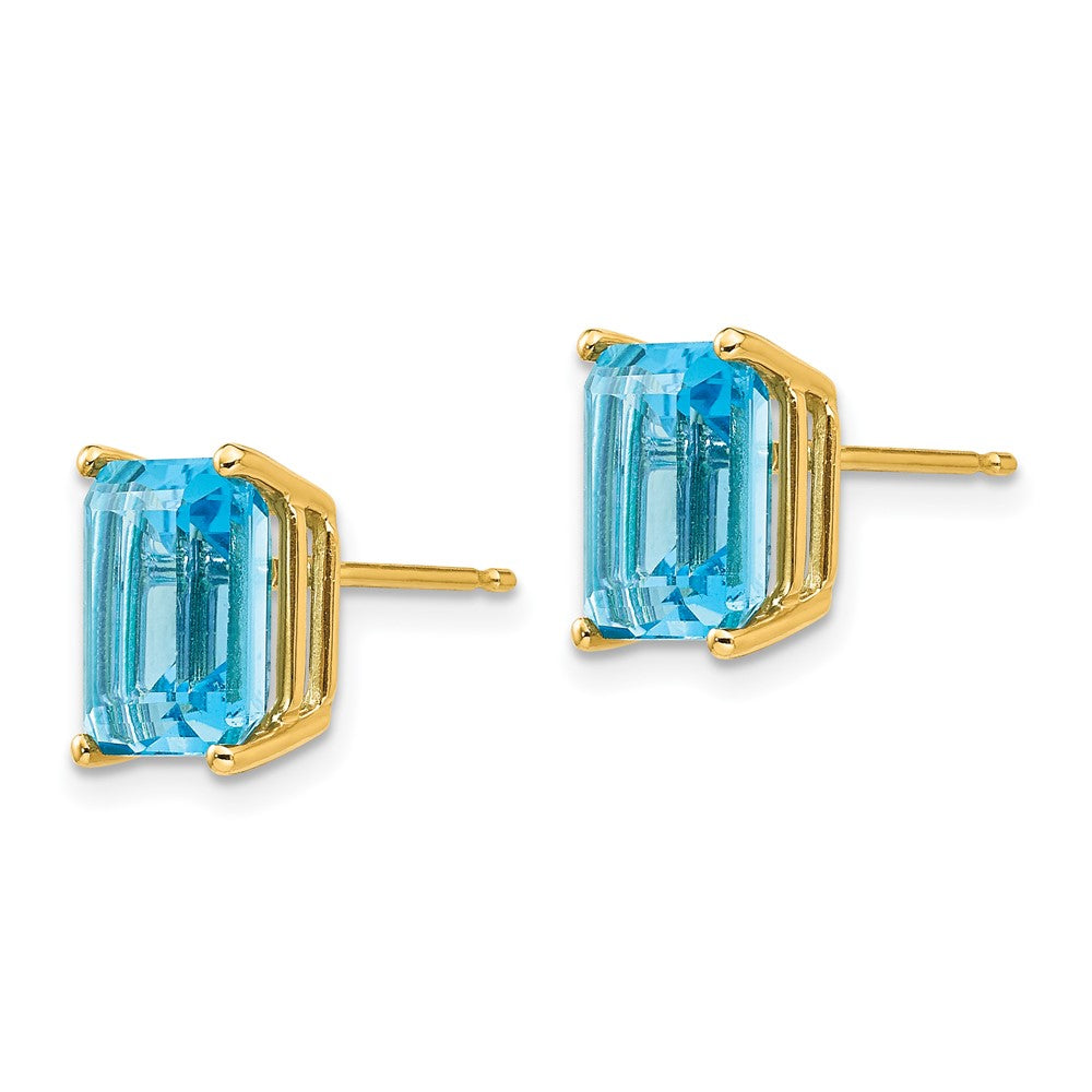14K Gelbgold Ohrringe mit Blautopas im Emerald-Cut, 9x7 mm