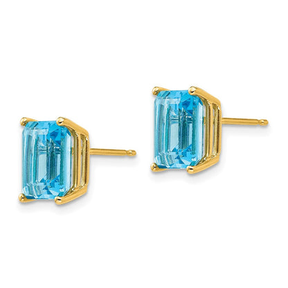 14K Gelbgold Ohrringe mit Blautopas im Emerald-Cut, 9x7 mm