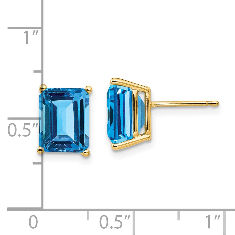 14K Gelbgold Ohrringe mit Blautopas im Emerald-Cut, 9x7 mm